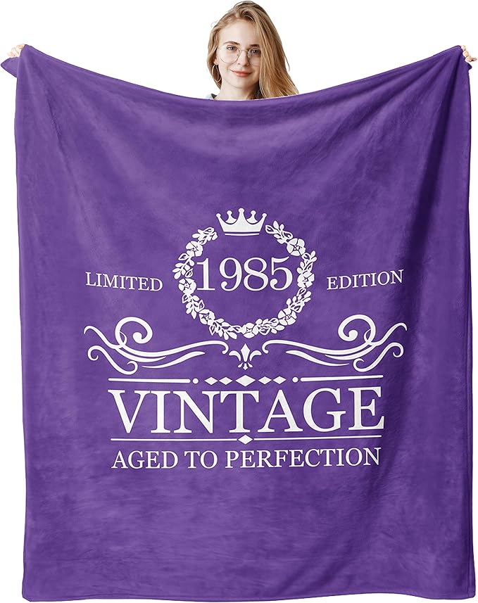 40th Birthday Gifts for Women Men, 40th Birthday Throws Blanket 60"x50", Happy 40 Year Old Birthday Gifts, 1985 Birthday Gift for Turning 40 Year Old Woman Decorations Blanket Purple