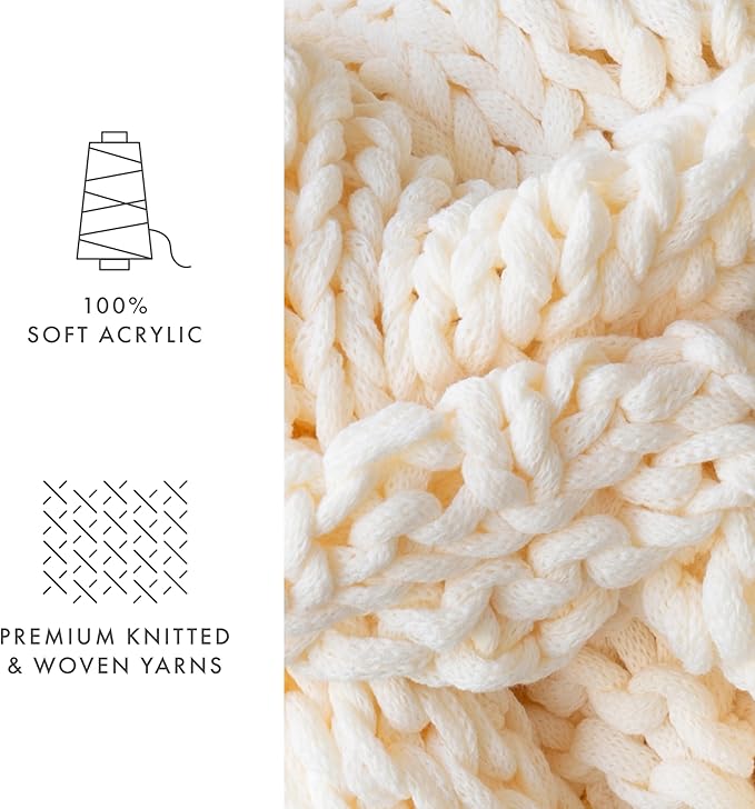 Linen Market Beddings Oversized Chunky Knit Throw Blanket Acrylic Hypoallergenic - 47'' x 59'' Cozy Home Accent for Snuggling, Lounging, and Stylish Décor (Ivory)
