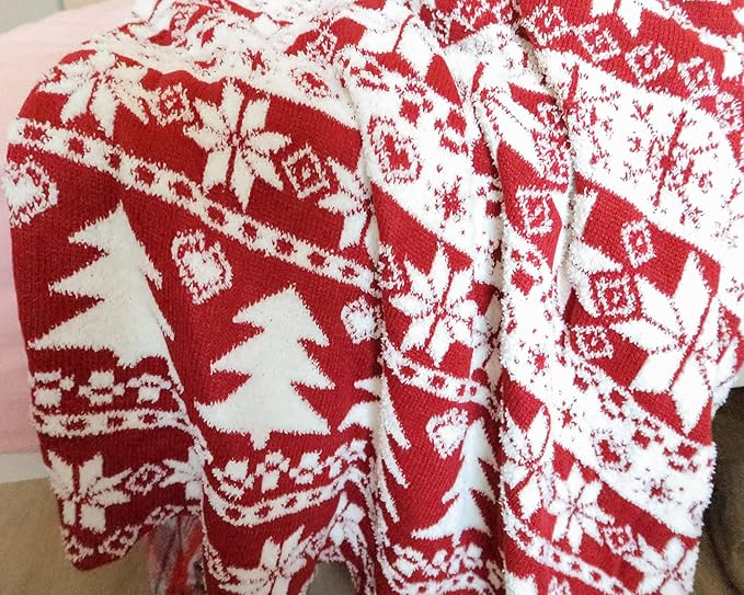 Red Christmas Throw Blanket for Couch, Fluffy Fleece Cozy Soft Blanket, Xmas Fuzzy Thick Throw Blanket for Bed Sofa and Gift (50" X 60", Red Reindeer)