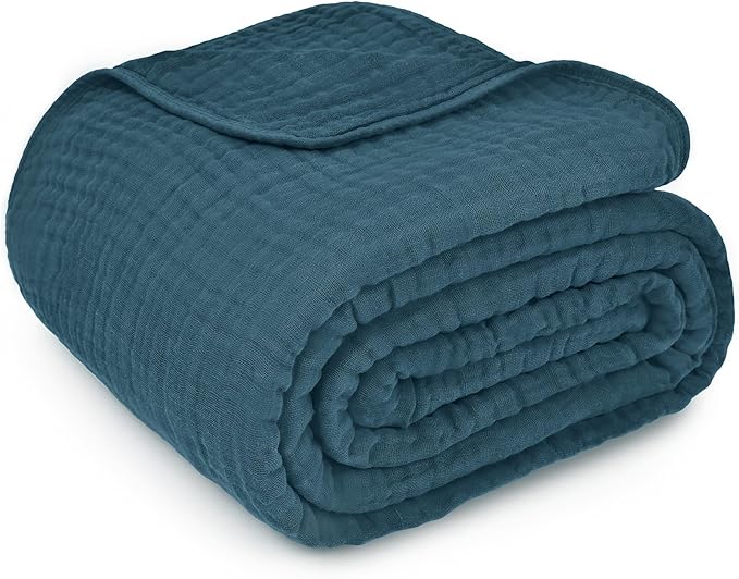 Comfy Cubs Muslin Blanket for Adults Twin 90" x 66" - 6 Layer Soft, Breathable & Lightweight Muslin Adult Blanket - Machine Washable & Designed in The US Bedding for All Seasons - Neptune