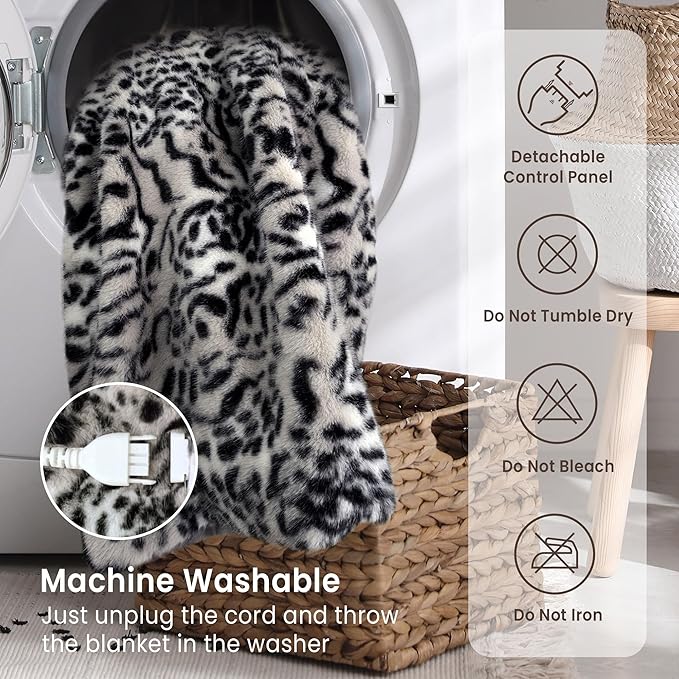 Luxury Faux Fur Heated Blanket Electric Throw - Tiger Print Ultra Soft Thick Warm Heated Blanket, 6 Heating Levels & 12 Hours Auto-Off, ETL Certified, Washable, Luxurious Gifts, 50''x60''