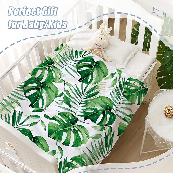 Neatee Living Tropical Leaf Throw Blanket Kids Small Green Plant Blanket Girls Boys Child Baby Bed Couch Soft Fleece Blanket White Spring Summer Decorative Blanket Home Decorations 40x50