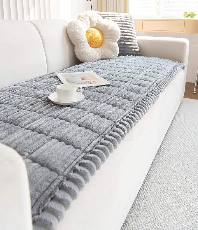 Faux Fur Plush Dog Couch Cover 3D Stripe Fuzzy Sofa Cover Non-Slip Fluffy Dog Bed Cover Pet Blanket Sofa Couch Furniture Protector for Puppy Large Dog Cat (Light Grey,31"x31")