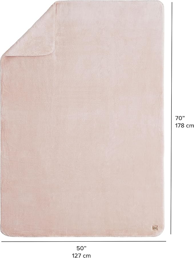 UGG Whitecap Plush Throw Blanket Fleece Lightweight Soft Cozy Throw for Couch Luxury Home Decor for Living Room Machine Washable Hypoallergenic Flannel Blankets, 50-inch x 70-inch, Light Pink Quartz
