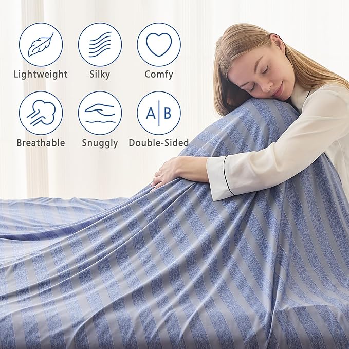 EMME Cooling Blanket Queen Size, Bed Summer Blanket for Hot Sleepers, Thin Lightweight Throw Blanket for Couch, Double Sided Keep Body Cool, Blue Cold Blankets for Sleeping
