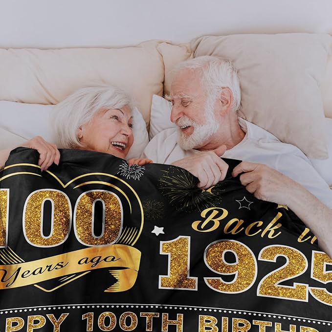 Birthday Gifts for 100 Year Old Woman, 100th Birthday Gifts for Women Men, 100th Birthday Gift Ideas Throw Blanket 60x50 Inch, Happy 100th Birthday Decorations for Women Men, 1925 Birthday Gifts
