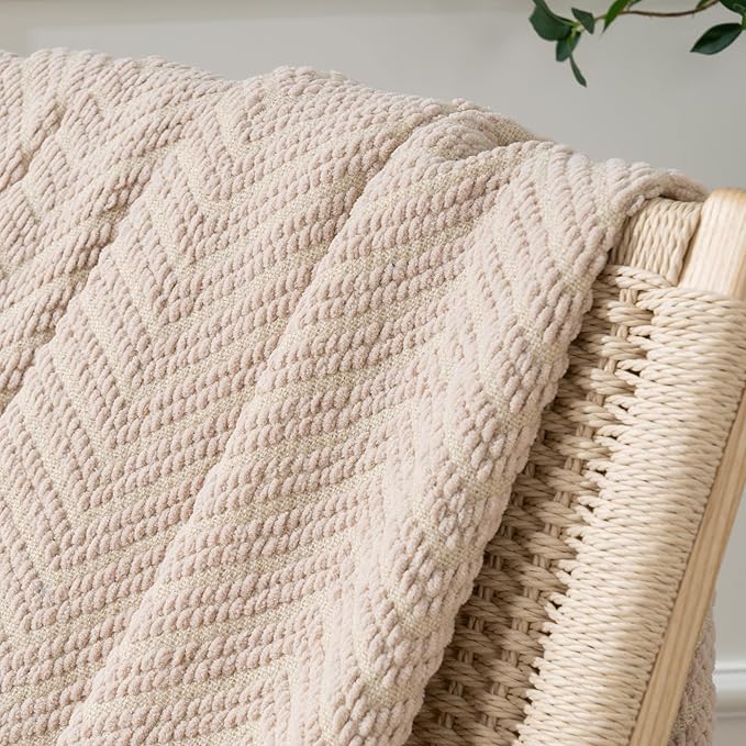 BATTILO HOME Beige Throw Blankets for Couch, Knitted Tan Throw Blanket for Twin Bed, Super Soft Warm Large Throws for Home Decor, 60" x 80"