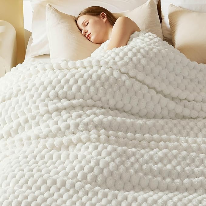 Bedsure King Size Blanket for Bed - Super Soft, Cozy Blankets for Women, Cute Large Fleece Gifts for Girls, Off White, 108x90 Inches