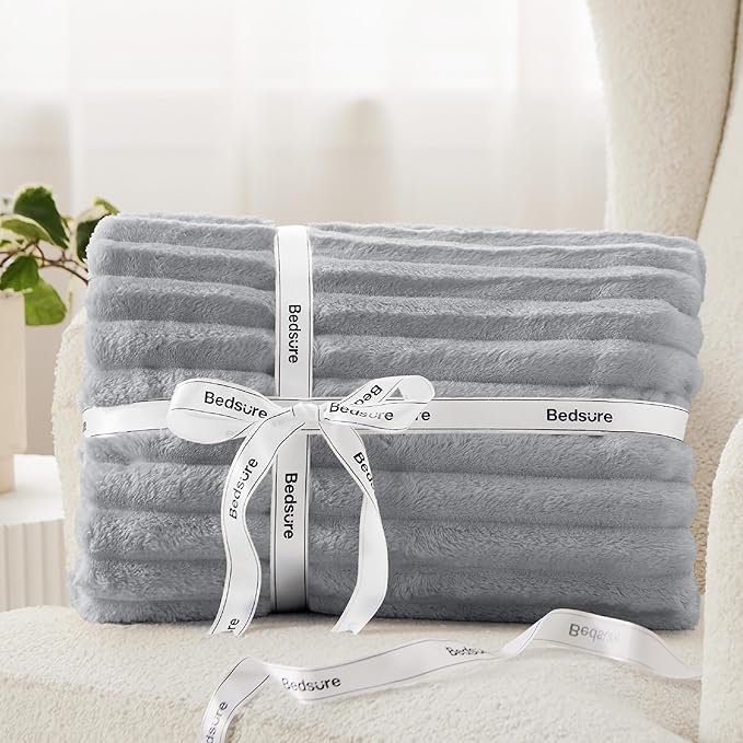 Bedsure Full Size Blanket for Bed - GentleSoft Cozy Soft Blankets for Womenn, Cute Large Fleece Throws for Girls, Light Grey, 84x90 Inches
