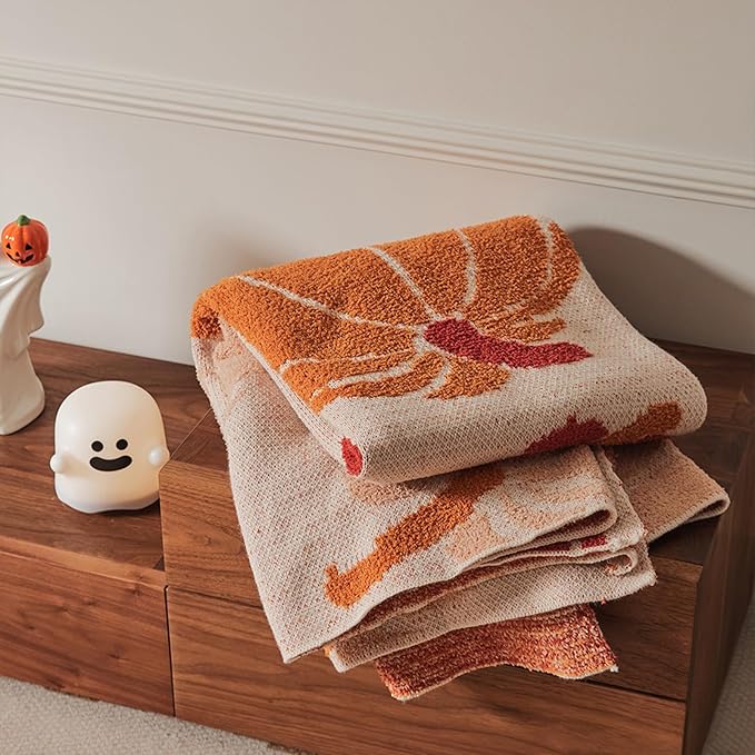 Pumpkin Throw Blanket for Couch 50x70 Fall Halloween Blankets, Soft Cozy Reversible Textured Fleece Fluffy Blanket for Bed Sofa Autumn Home Decor