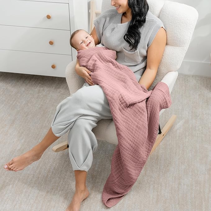 Comfy Cubs Muslin Baby Blanket - Soft, Lightweight, 6-Layer Cotton Swaddle Blankets for Newborns, Infants & Toddlers - 40" x 40" Large, Breathable & Versatile for Sleeping & Tummy Time - Mauve