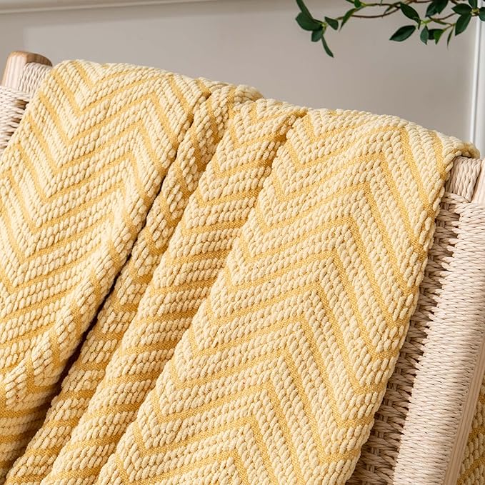 BATTILO HOME Gold Throw Blanket for Couch, Knit Yellow Throw Versatile for Chair, Super Soft Warm Mustard Throw Blanket with Tassels for Twin Bed, Sofa and Living Room, 60"x80"