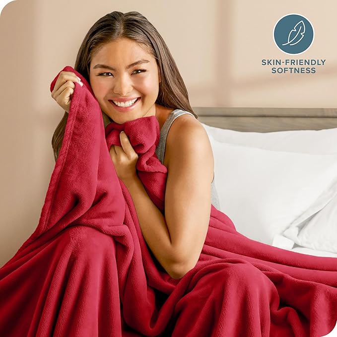 Bare Home Fleece Blanket - King - Red - Lightweight Throw for Bed, Sofa, Couch, Movie Night, Camping, and Travel - Microplush - Ultra Soft Warm Blanket (King, Red)