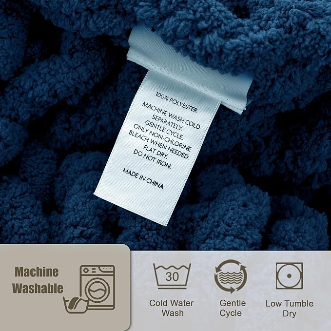 Chunky Knit Throw Blanket 50"X 60", 100% Handmade with Soft Chenille Yarn, 4.4lbs Thick Cable Knitted Blankets, Large Rope Knot Crochet Throws for Couch Sofa Bed Home Decor, Navy Blue