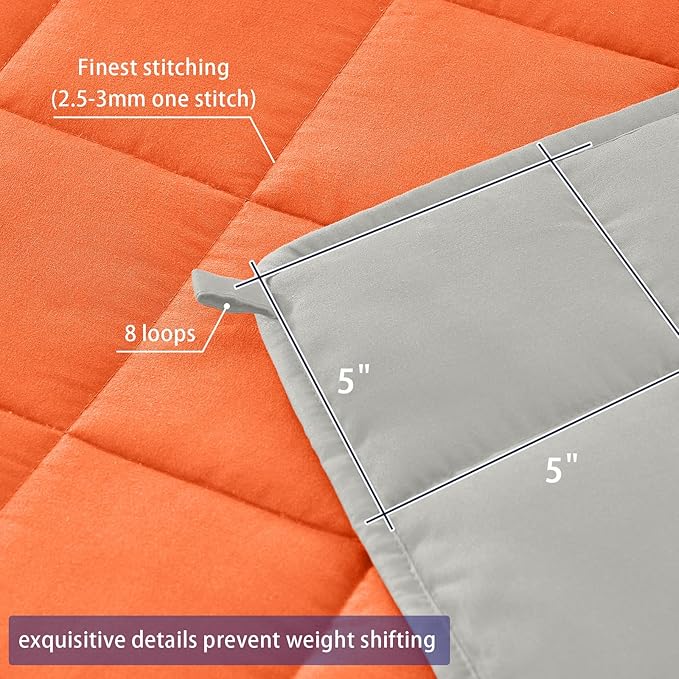 yescool Weighted Blanket for Adults (12 lbs, 60" x 80", Orange) Cooling Heavy Blanket for Sleeping Perfect for 110-130 lbs, Queen Size Breathable Blanket with Premium Glass Bead, Machine Washable