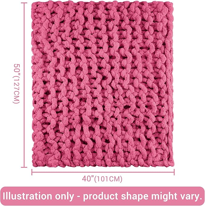 Knit Blanket 40"x50" Rose Cream Soft Washable Chenille Throw Blanket Cozy 100% Handmade Crochet Blankets with Jumbo Chenille Yarn for Couch Bed Sofa Room Decor