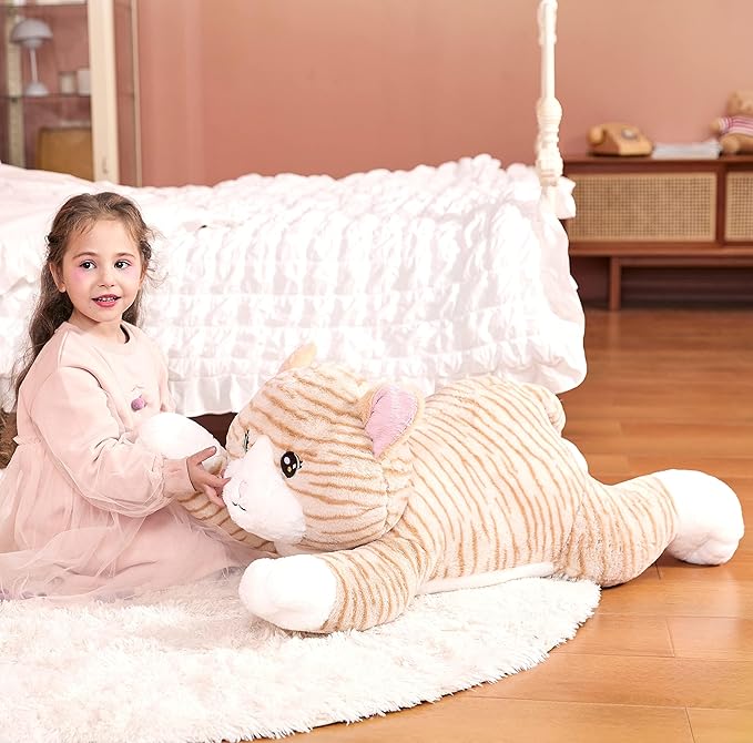 IKASA Large Cat Stuffed Animal Plush Toy,Giant Kitten Cute Jumbo Soft Toys,Huge Big Size Plushy Gigantic Plushie,Gifts for Kid Girl (30 inches, Orange)
