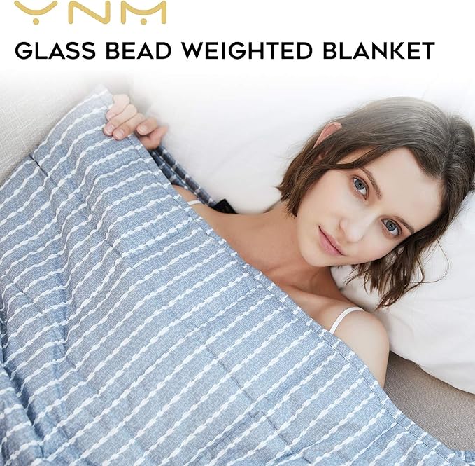 YnM Weighted Blanket,Heavy 100% Oeko-Tex Certified Cotton Material with Premium Glass Beads (Blue White, 48''x72'' 12lbs), Suit for One Person(~110lb) Use on Twin/Full Bed