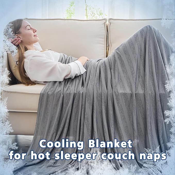 EMME Cooling Throw Blanket, Thin Lightweight Summer Blanket for Couch Sofa, Cold Bed Throws for Hot Sleepers, Double Sided, Keep Body Cool for Kids Adults, Grey