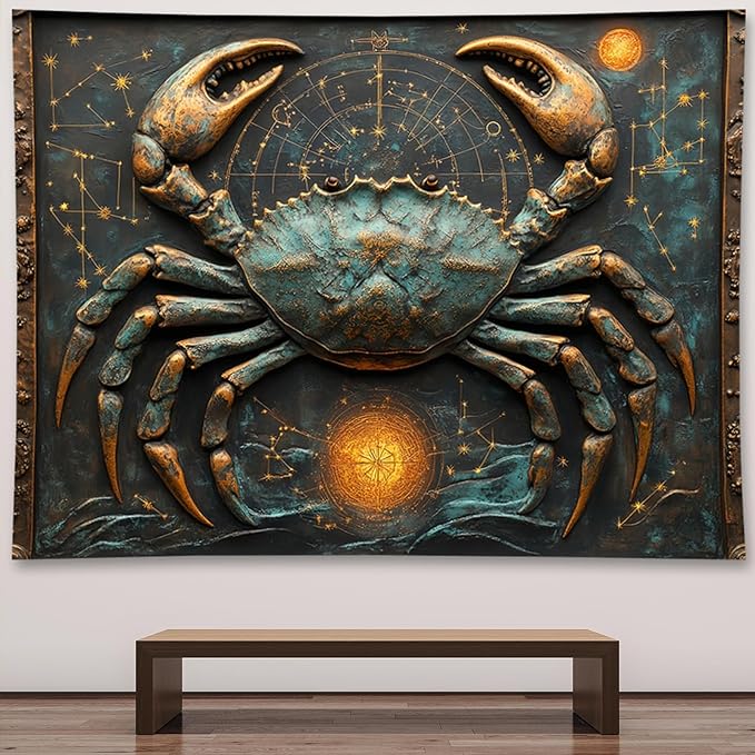 Liuzhouzai Vintage Zodiac Cancer Tapestry Wall Hanging Astrology Home Decoration Aesthetics Suitable for Bedroom Living Room Dormitory Office Wall Decor 100x70 Inches