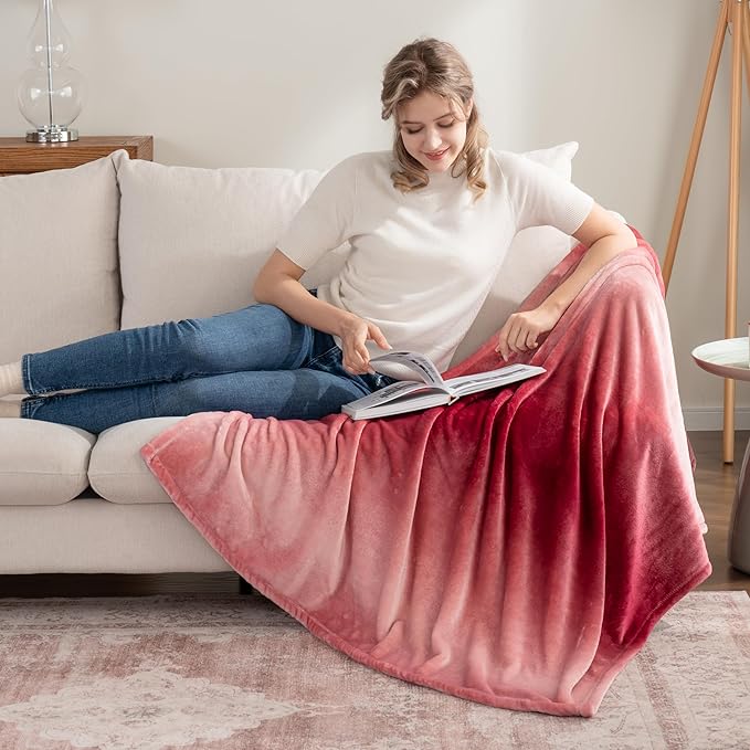 Berkshire Blanket-Classic Heavyweight Soft Printed VelvetLoft® Plush Throw Blanket, Cozy and Fuzzy, Ombre Burgundy, 50in x 70in