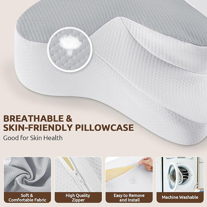 DONAMA Cervical Neck Pillow for Pain Relief,Odorless Contour Memory Foam Pillows with Cooling Pillowcase Cozy Sleeping, Orthopedic Ergonomic Bed Pillows for Side Back Stomach Sleepers