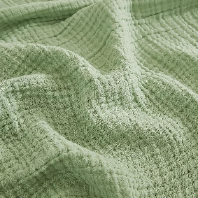 EMME Cotton Queen Size Bed Blanket - Soft, Breathable, All Season Gauze, 80"x90", Sage Green