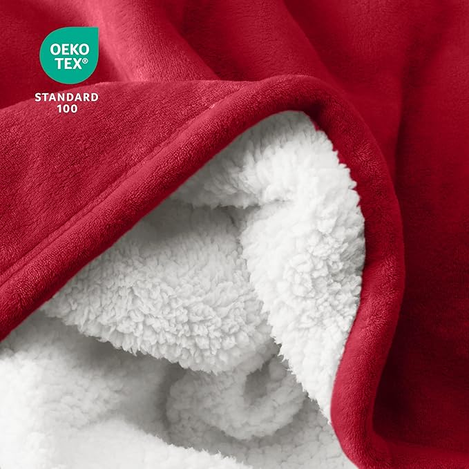 Bare Home Sherpa Fleece Blanket - King Size - Blanket for Bed, Sofa, and Couch - Warm & Lightweight - Fluffy & Soft - Reversible (King, Red)