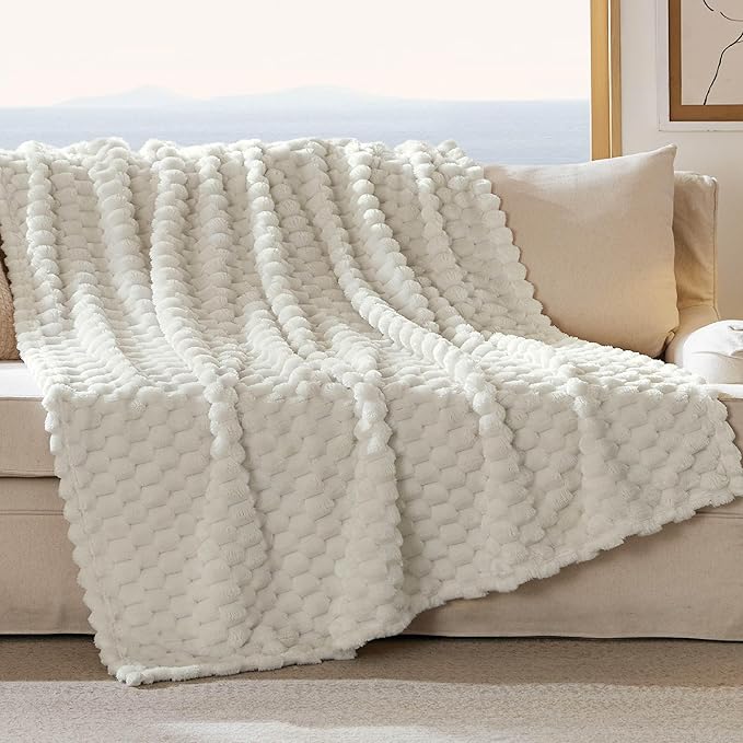 Bedsure Throw Blanket for Couch - Super Soft, Cozy Blankets for Women, Cute Small Fleece Gifts for Girls, Off White, 50x70 Inches