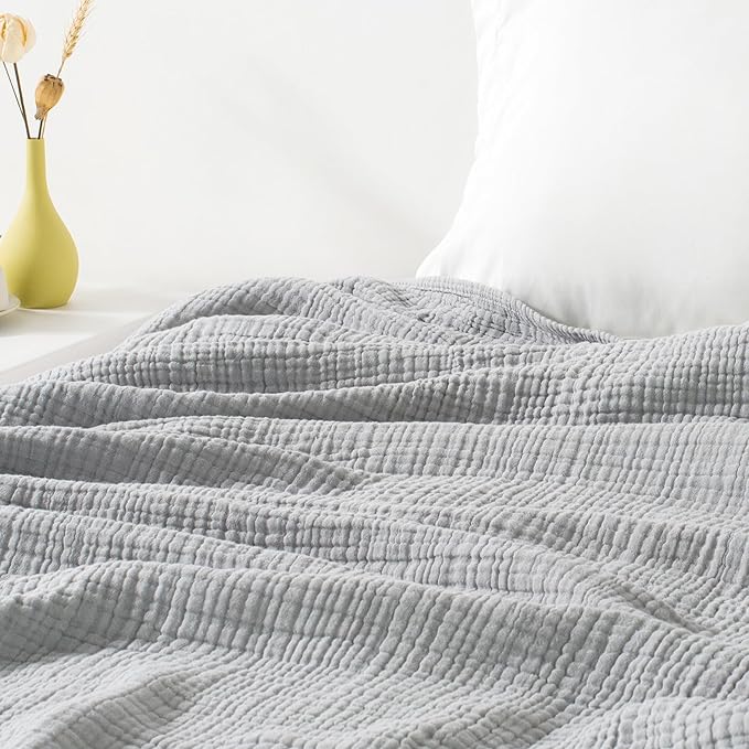 Carriediosa 100% Cotton Muslin Throw Blanket 108" X 90" King Size,4-Layers Summer Gauze Throws for Bed Couch,Soft Lightweight Breathable Linen Blankets Bedspread for Adults All Season,Grey