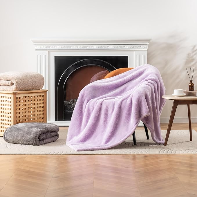 Berkshire Blanket Classic Extra-Fluffy™ Plush Blanket, Queen Size Bed Blanket, Soft Fuzzy Fluffy Long Hair Blanket for Couch Sofa Bed, Pastel Lilac Purple, 90x90 Inches
