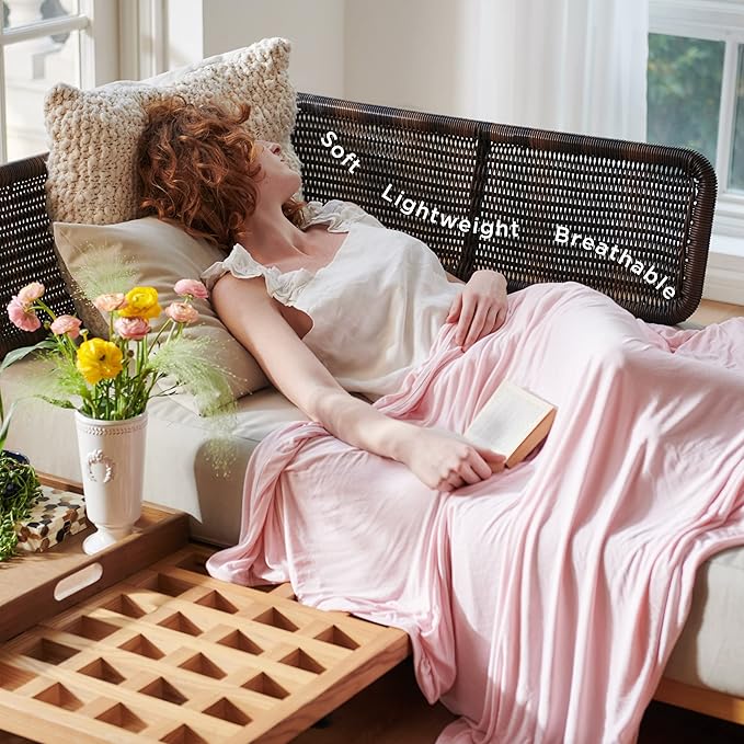 Bedsure Pink Cooling Blanket Queen Size for Hot Sleepers - Summer Cold Blanket for Queen Size Bed with Rayon Derived from Bamboo, Ice Cool Cold Arc-Chill Thin Summer Bedding Essentials, 90x90