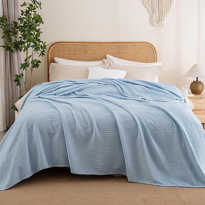 PHF Lightweight Waffle Weave Blanket Twin Size, Breathable & Ultra Soft, 66"x 90" Soft & Cozy Thin Blanket, Perfect for Summer & Hot Sleepers, Bed, Home Decor - Sky Blue