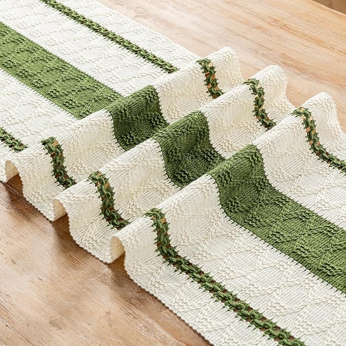 Fancy Homi Moss Green Table Runner 60 Inches Long Boho Macrame Table Runner for Home Decor, Farmhouse Table Runners with Tassels for Party Bohemian Rustic Bridal Shower Dining Decor 12x60 Inches