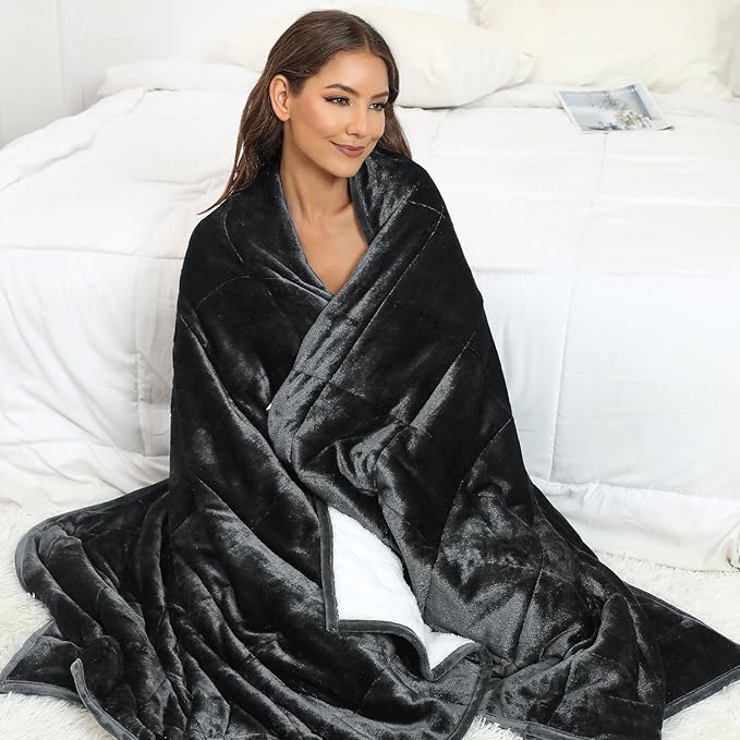 Alomidds Sherpa Fleece Weighted Blanket, Twin 15lbs Adult Weighted Blankets, Fuzzy Throw Blanket with Soft Plush Flannel, Heavy Blanket Microfiber for Bed Sofa, 48 x 72 inches Dark Grey