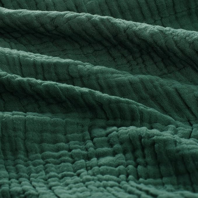 Carriediosa 100% Cotton Muslin Throw Blanket 70" X 80" Twin Size,4-Layers Summer Gauze Throws for Bed Couch,Soft Lightweight Breathable Linen Blankets Bedspread for Adults All Season,Dark Green