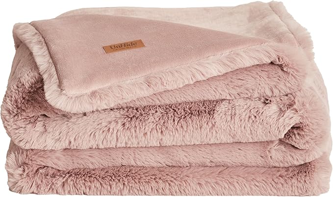 UnHide Marshmallow - Faux Fur Blanket - Heavy Weight, Extra Soft Blanket - Made from Recycled Materials - Machine Washable - Medium (60" x 80") - Rosy Baby