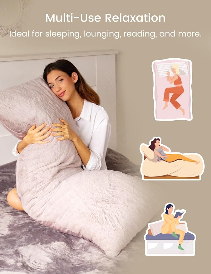 ZonLi Full Body Pillow, Soft & Fluffy Long Pillow for Side Sleepers, Pregnant Women & Back Support, Adjustable Memory Foam with Removable Washable Cover (Lavender Pink, 20” x 54”)