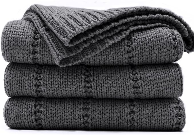 RECYCO Cable Knit Dark Grey Throw Blanket Twin Size for Couch, Super Soft Warm Cozy Decorative Knitted Throw Blanket 3.6LB for Bed, Sofa, Chair Large 60"x80"