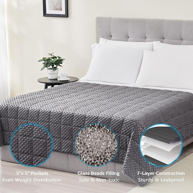 L'AGRATY Weighted Blanket for Adult - 48"x72" 20lbs Minky Dots Heavy Blanket with Glass Beads: Soft Breathable for All-Season Summer Fall Winter Thick Comfort for Sleeping