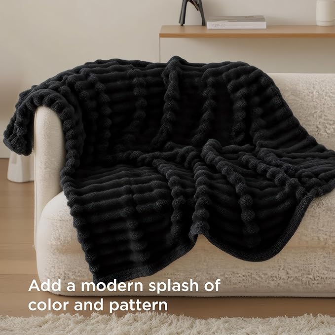 Bedsure Twin Blanket for Couch - GentleSoft Cozy Soft Blankets for Women, Cute Small Fleece Throws for Girls, Black, 60x80 Inches