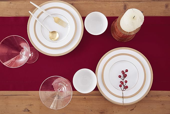 Solino Home Red Table Runner 36 Inches - Cotton Linen Hemstitch Coffee Table Runner 14 x 36 Inch Ideal for Dresser Tables - Summer, Fall, Autumn, Halloween