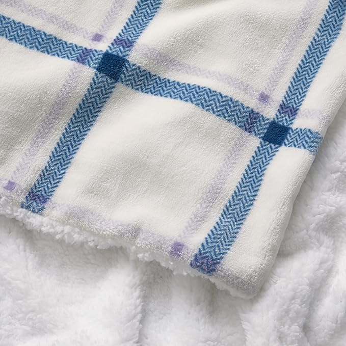 Lucky Brand Sherpa Plaid Lilac/Blue 50"X70" Cozy Plush Blanket - Premium Microfiber Throw for Luxurious Comfort and Style