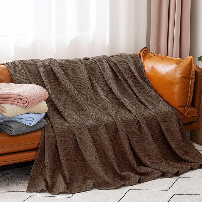 PHF Lightweight Waffle Weave Blanket King Size, Breathable & Ultra Soft, 104"x 90" Soft & Cozy Thin Blanket, Perfect for Summer & Hot Sleepers, Bed, Home Decor - Cocoa Brown