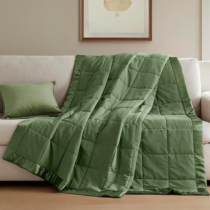 Madison Park King Blanket Quilted Microfiber, Satin Binding, 3M Scotchgard Moisture Wicking Treatment, Soft and Lightweight Summer Blanket for Couch, Windom, King, Green