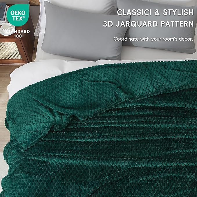 PHF Ultra Soft Flannel Fleece Blanket Queen Size, Lightweight 3D Jacquard Fleece Blanket, No Shedding, No Pilling, Luxury 340GSM Aesthetic Fluffy Cozy for Bed Room Decor, 90"x90", Teal
