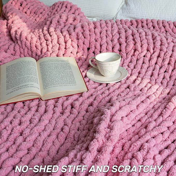 Chunky Knit Blanket - Luxury Soft Cozy King Size(60 * 80) Throw Blanket,100% Woven Blanket Rope Knot Throw Blanket for Couch, Sofa, Home Decor, Gift - Machine Washable(Pink)