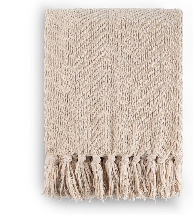 BATTILO HOME Beige Throw Blankets for Couch, Knitted Tan Throw Blanket for Twin Bed, Super Soft Warm Large Throws for Home Decor, 60" x 80"