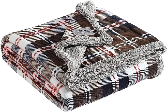 Eddie Bauer - Throw Blanket, Reversible Sherpa Plush Bedding, Plaid Home Decor, Oeko-Tex Certified (Trailhead Plaid Brown, Throw)