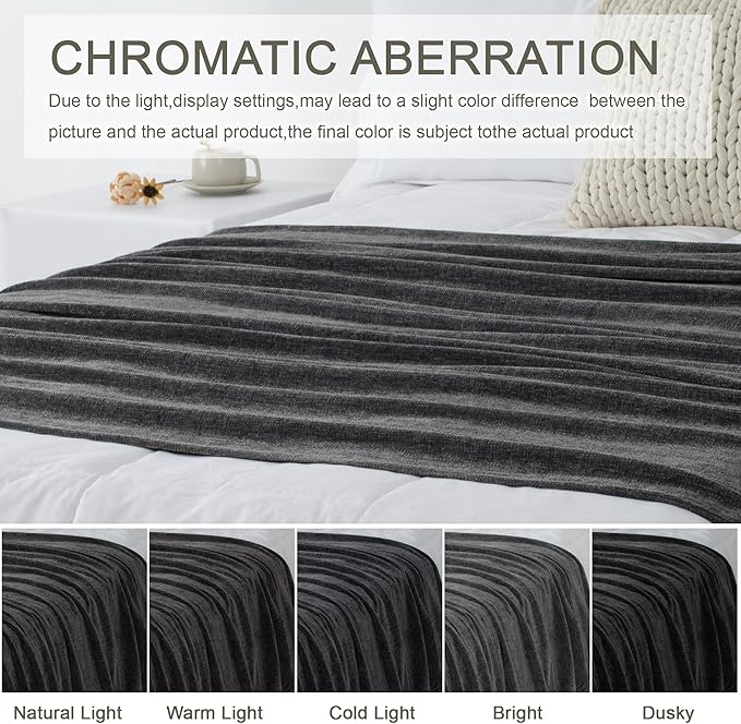 Chenille Throw Blanket for Couch 50"X 60", Soft Cozy Throws with Fringe Tassel for Bed Sofa Chair Cover, Lightweight Knitted Decorative Boho Blankets for Living Room, Dark Grey